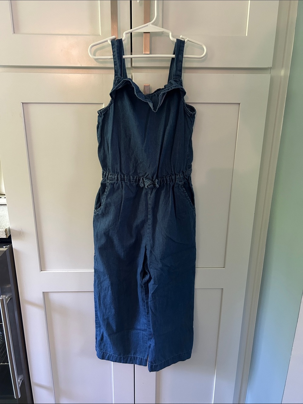 Cat & Jack Navy Blue Denim-Style One-Piece ruffle jumpsuit